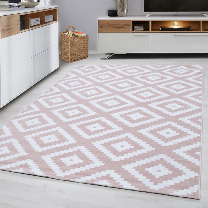 Plus Rhombus tapete pelo curto retangular 80x150cm rosa