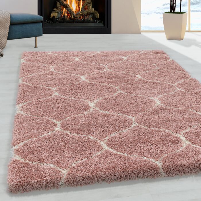 Salsa Shaggy tapete pelo comprido retangular 60x110cm rosa claro