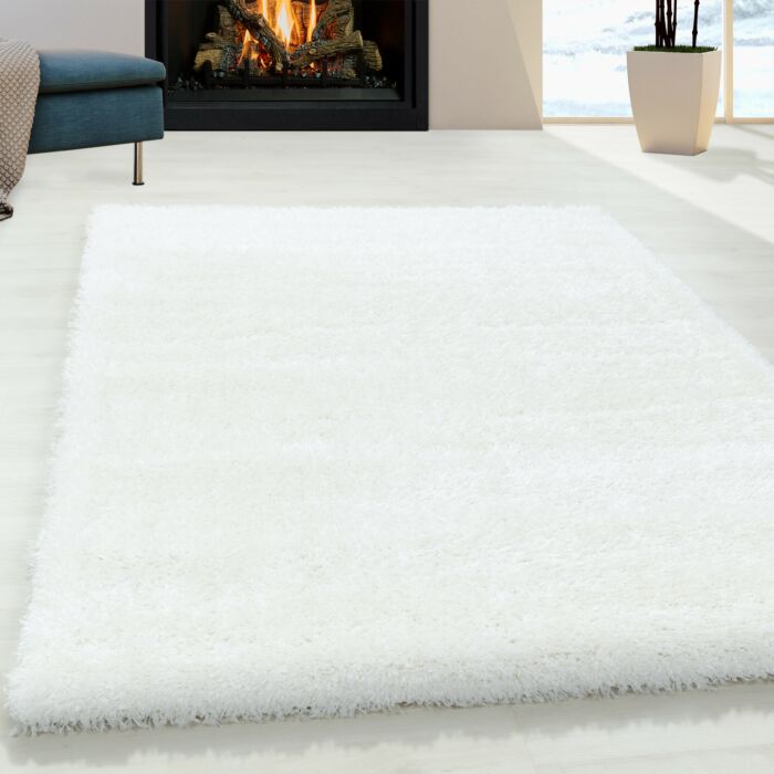 Brilliant Shaggy tapete pelo comprido passadeira 80x250cm branco-neve
