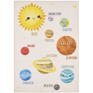 Play Sistema Solar tapete infantil antiderrapante pelo curto retangular 100x150cm bege