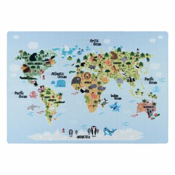 Play Mapa-múndi tapete de brincar antiderrapante pelo em laço retangular 140x200cm azul